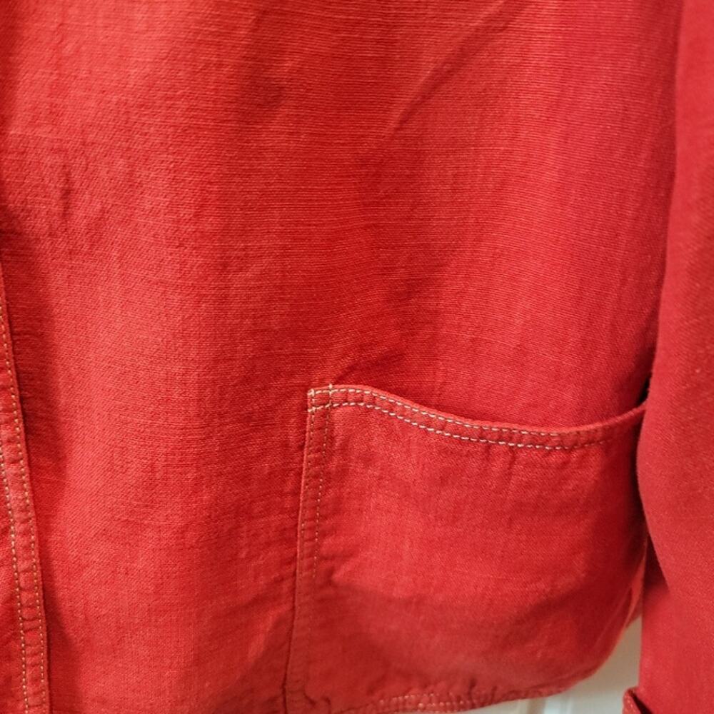 Linda Allard Ellen Tracy Red Linen‎ Blazer Sz 14 Midi Cuffed Sleeve Office - Picture 8 of 12